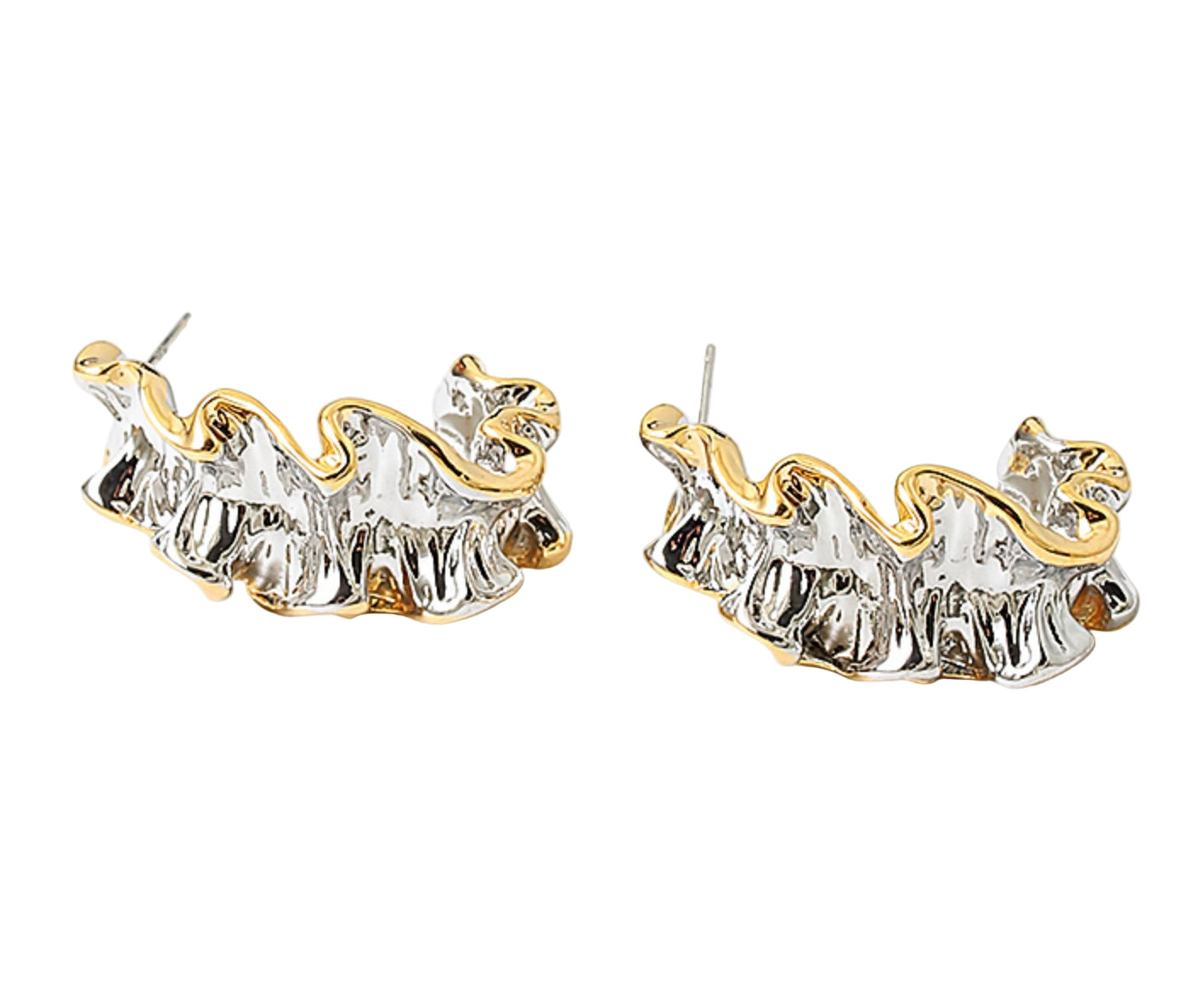 Ruffled Two Tone Stud Earrings