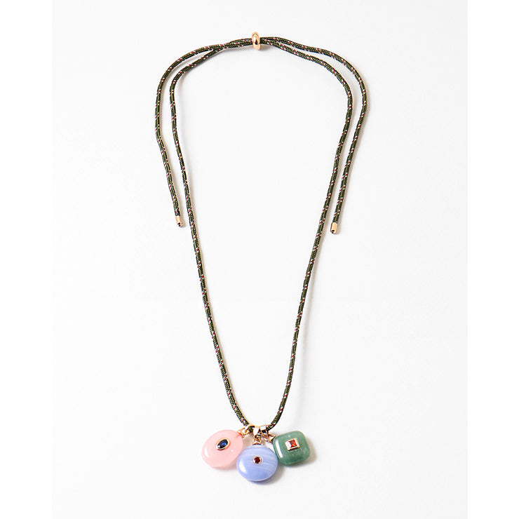 Adjustable Rope Necklace with Triple Natural Stone Charms