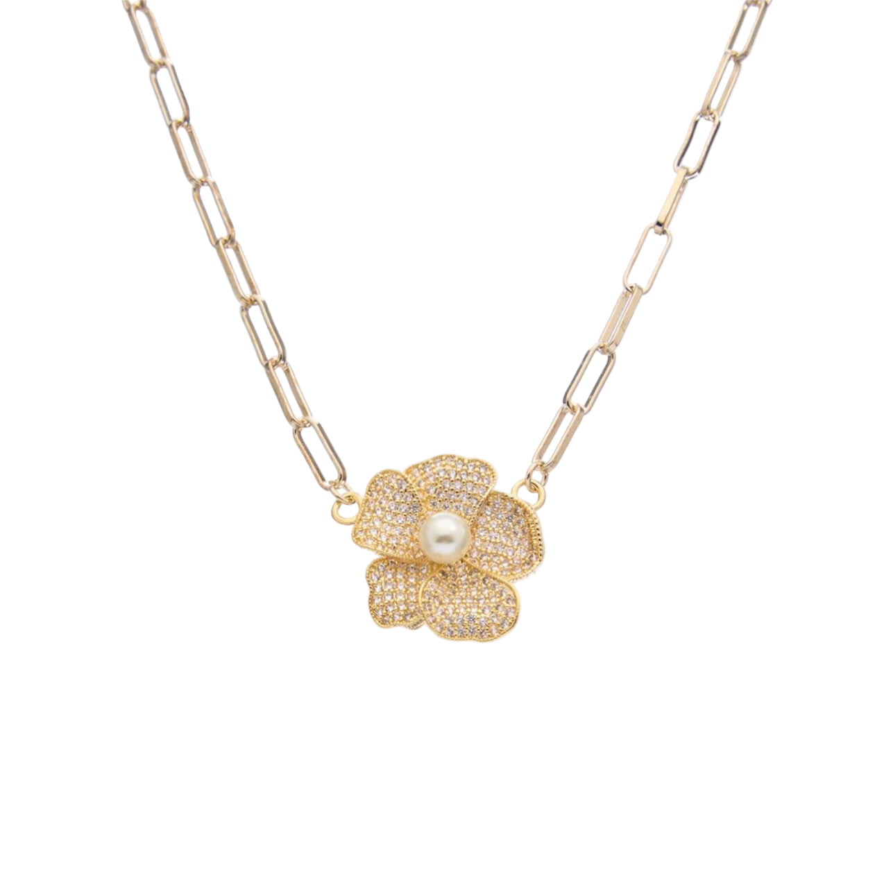 Crystal Flower Pendant with Pearl Center