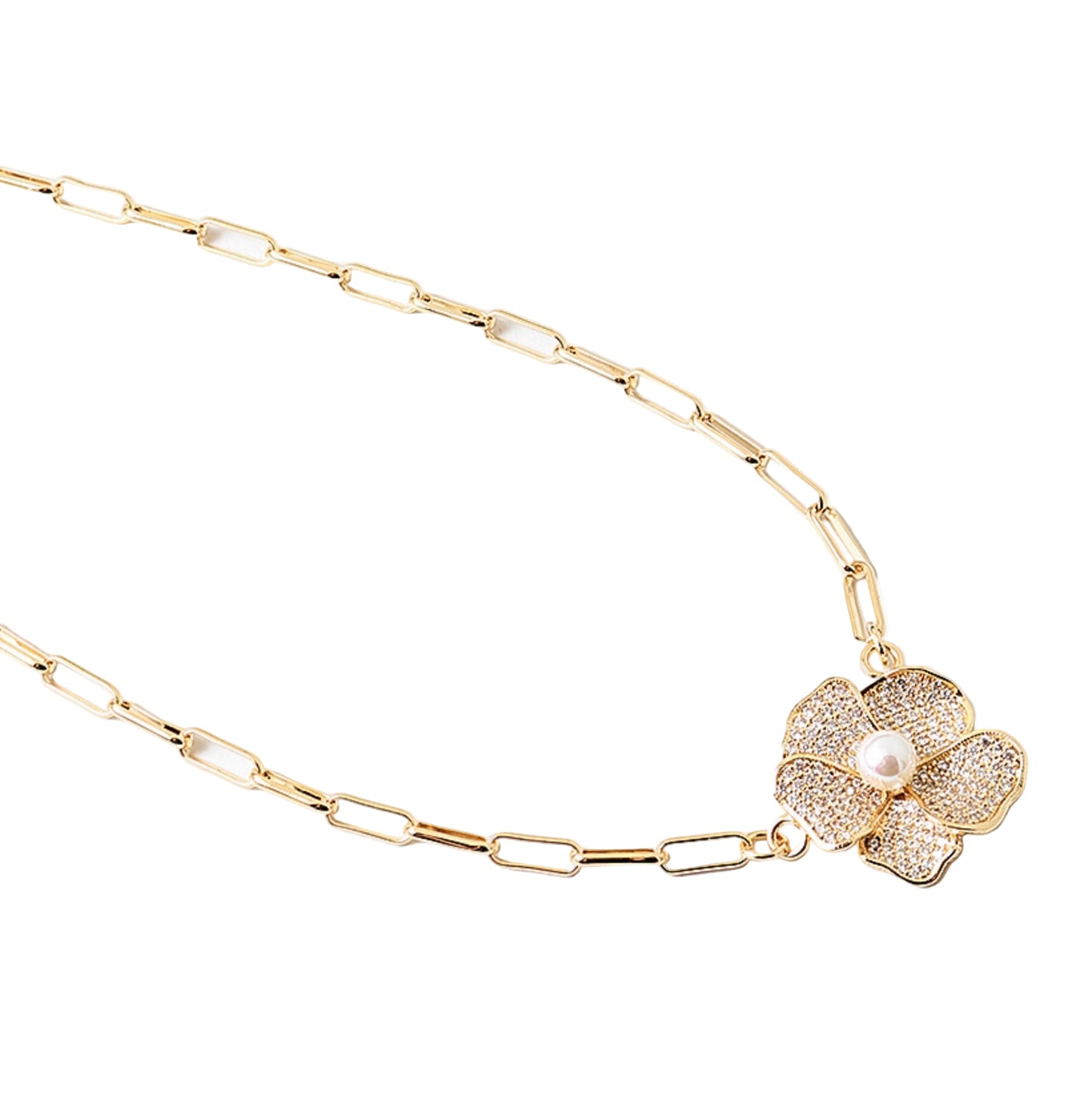 Crystal Flower Pendant with Pearl Center