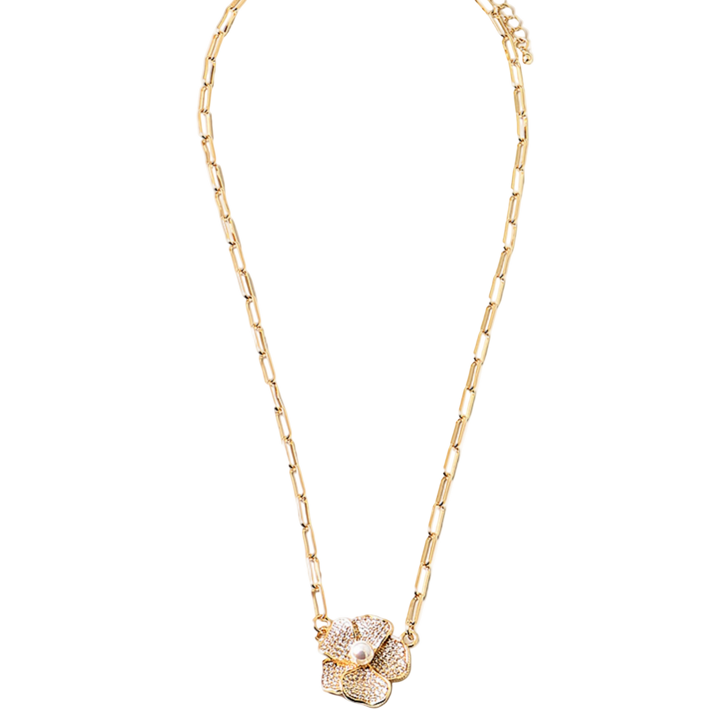 Crystal Flower Pendant with Pearl Center