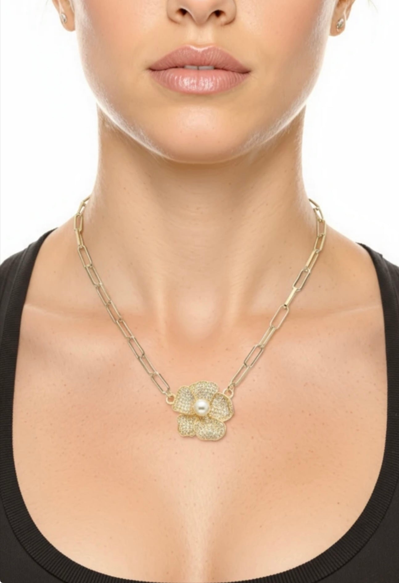 Crystal Flower Pendant with Pearl Center