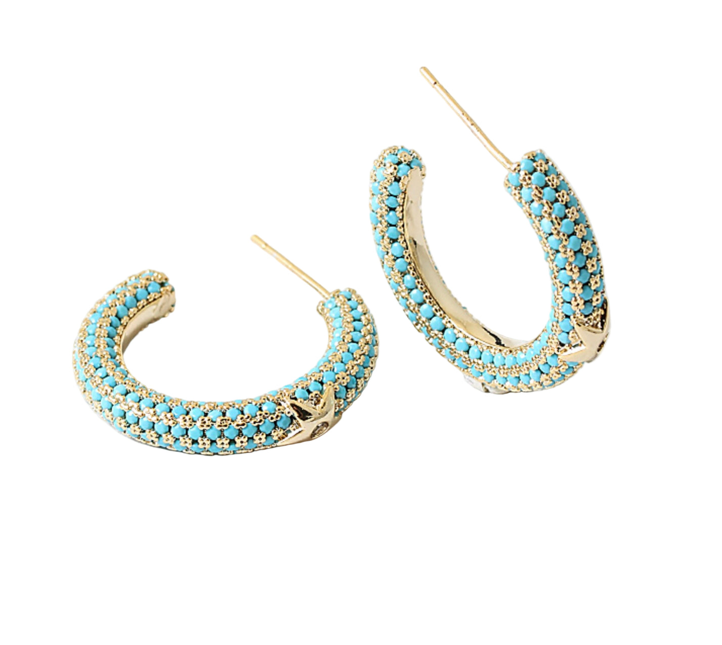 Turquoise Bead Gold Dipped Hoops