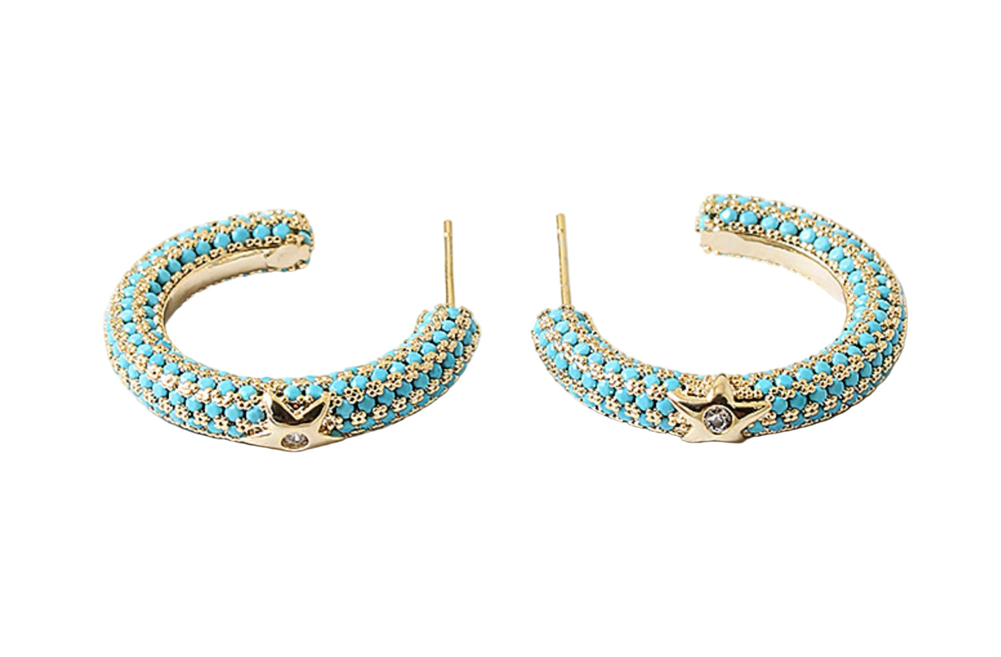 Turquoise Bead Gold Dipped Hoops