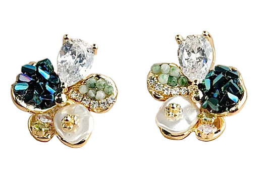 Beaded crystal flower studs