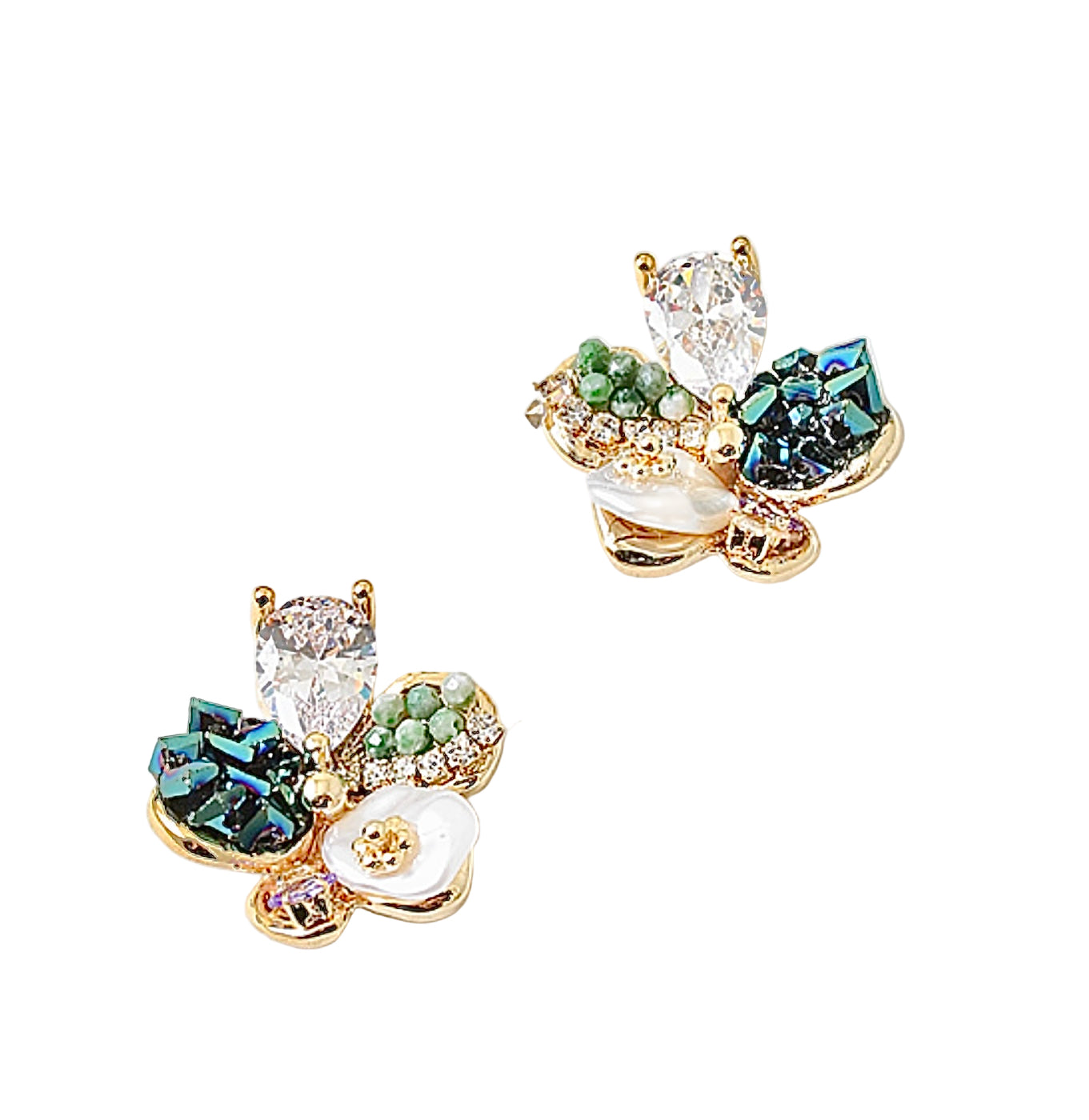 Beaded crystal flower studs