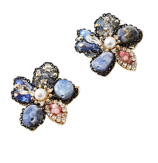 Crystal Flower Themed Stone EarringStone