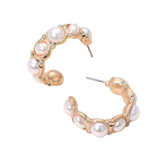 Pearl Embellished Open Hoop Earrings
