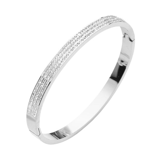 Stainless Steel Triple Row Pave Stones Hinged Closure