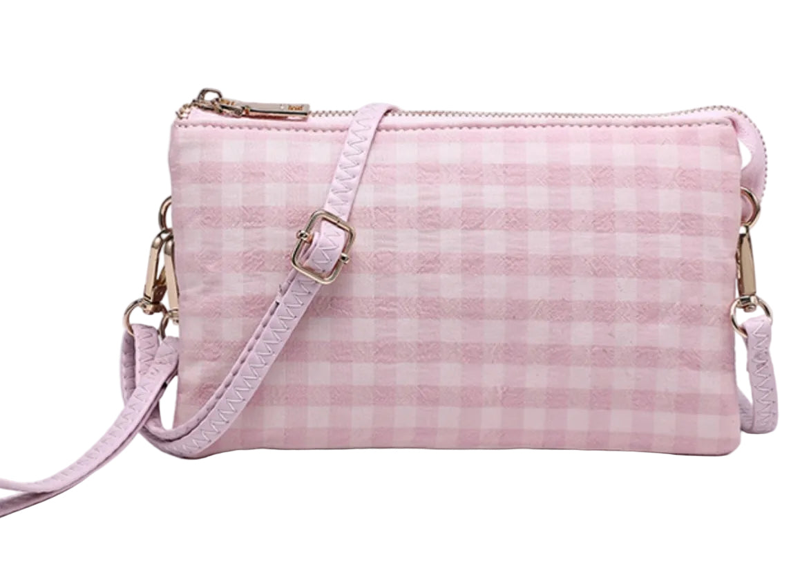 Gingham Multi Compartment Convertible Clutch/Crossbody