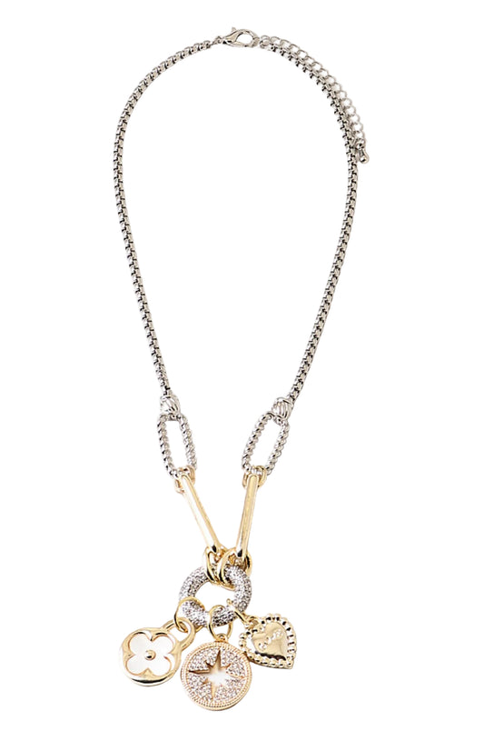 Two Toned Metal Charm Necklace