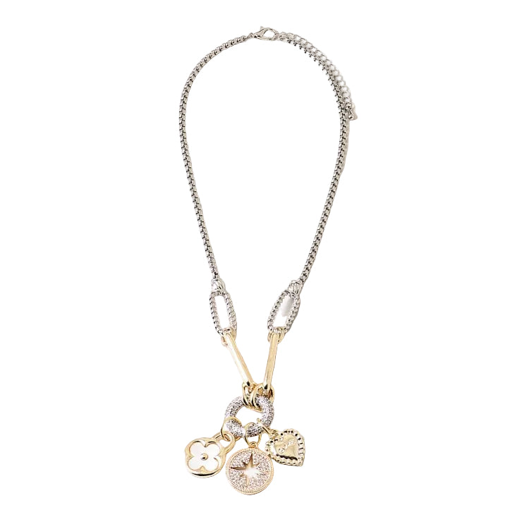 Two Toned Metal Charm Necklace