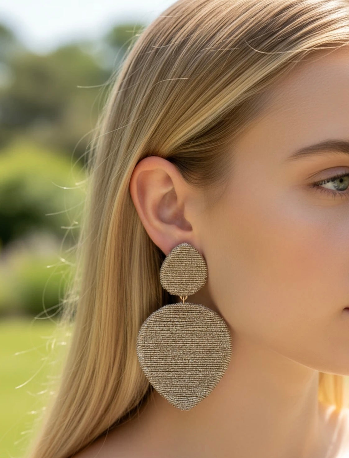 Fan Shaped Metallic Thread Earring