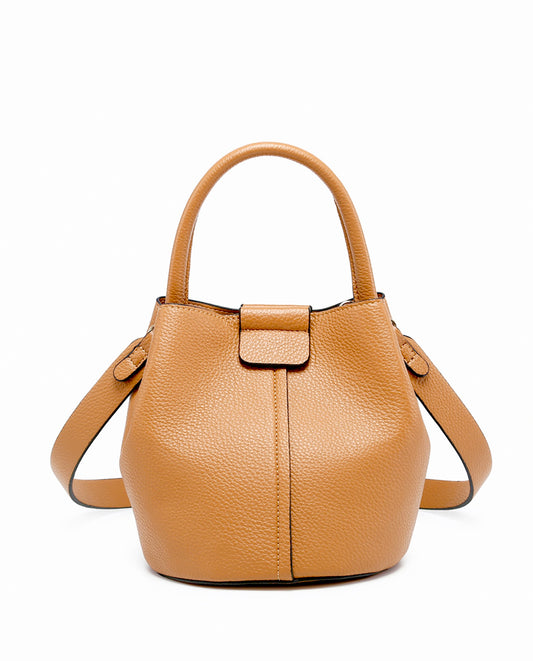 Pebbled vegan leather bucket bag in a bag