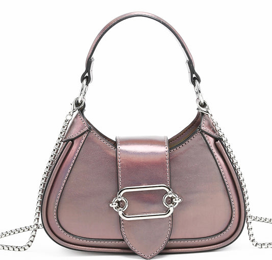 Mini vegan leather shoulder bag with buckle snap closure