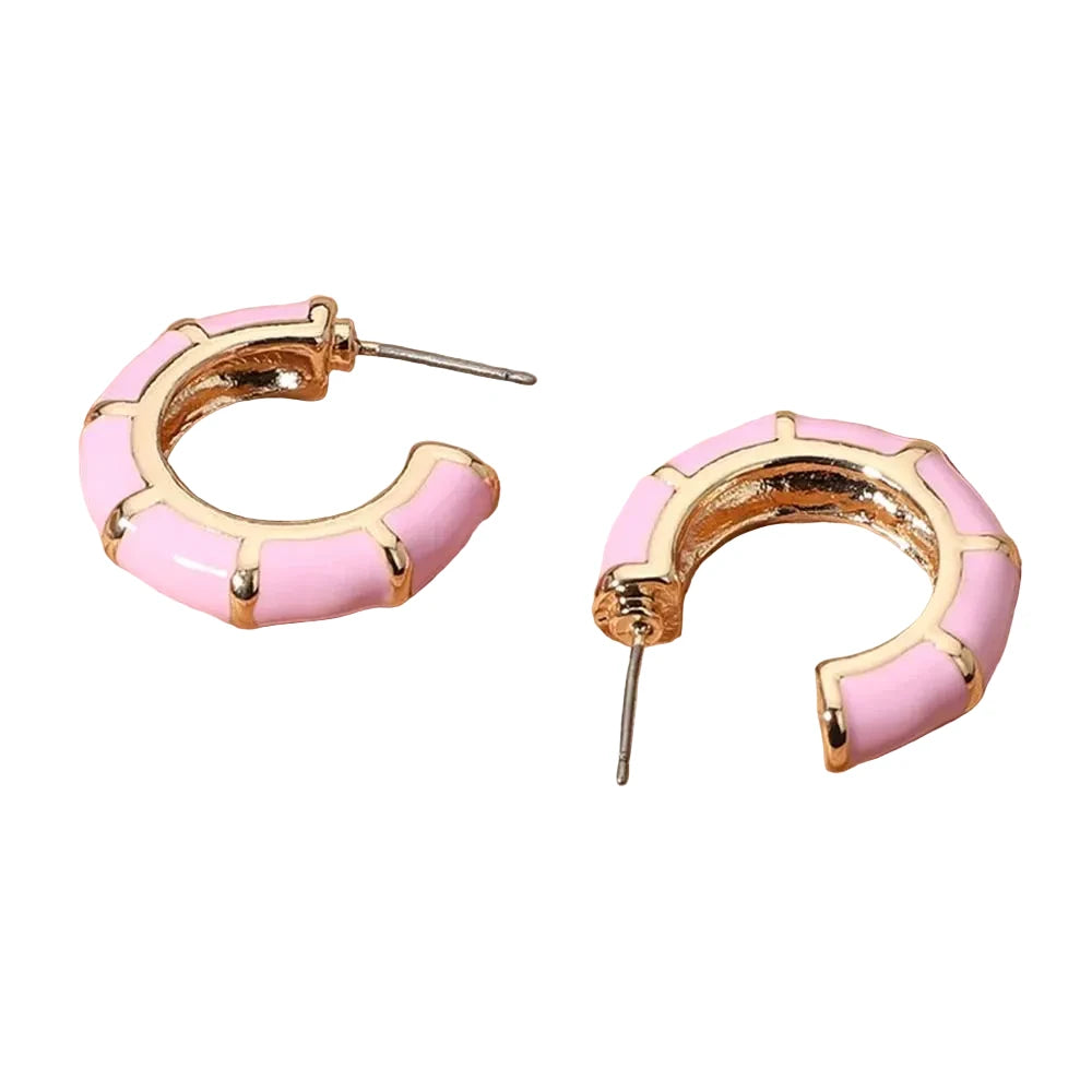 Bamboo Themed Enamel Half Hoop Earrings