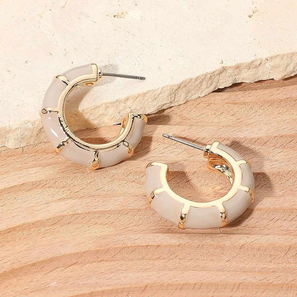 Bamboo Themed Enamel Half Hoop Earrings