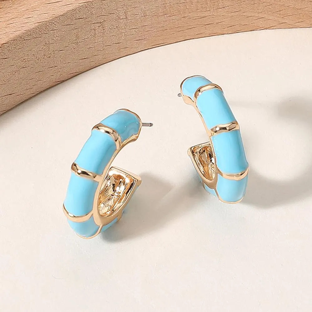 Bamboo Themed Enamel Half Hoop Earrings