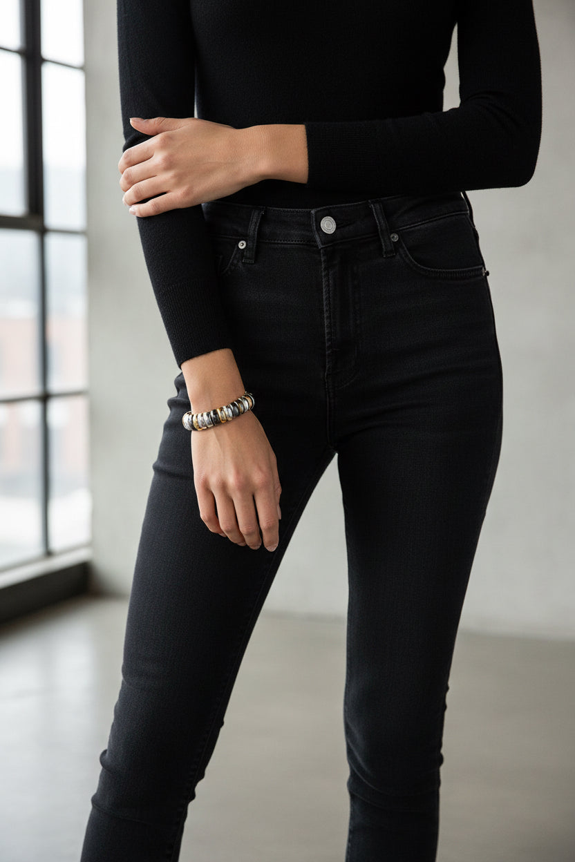Tri Tone Metal Stretch Bracelet