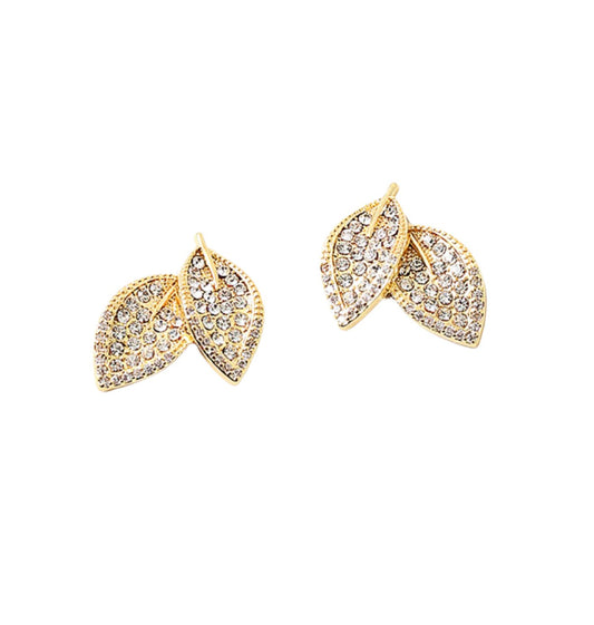 Gold leaf crystal stud earrings