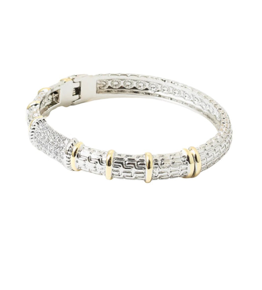 Silver/Gold Cubic Zirconia Cuff Bracelet