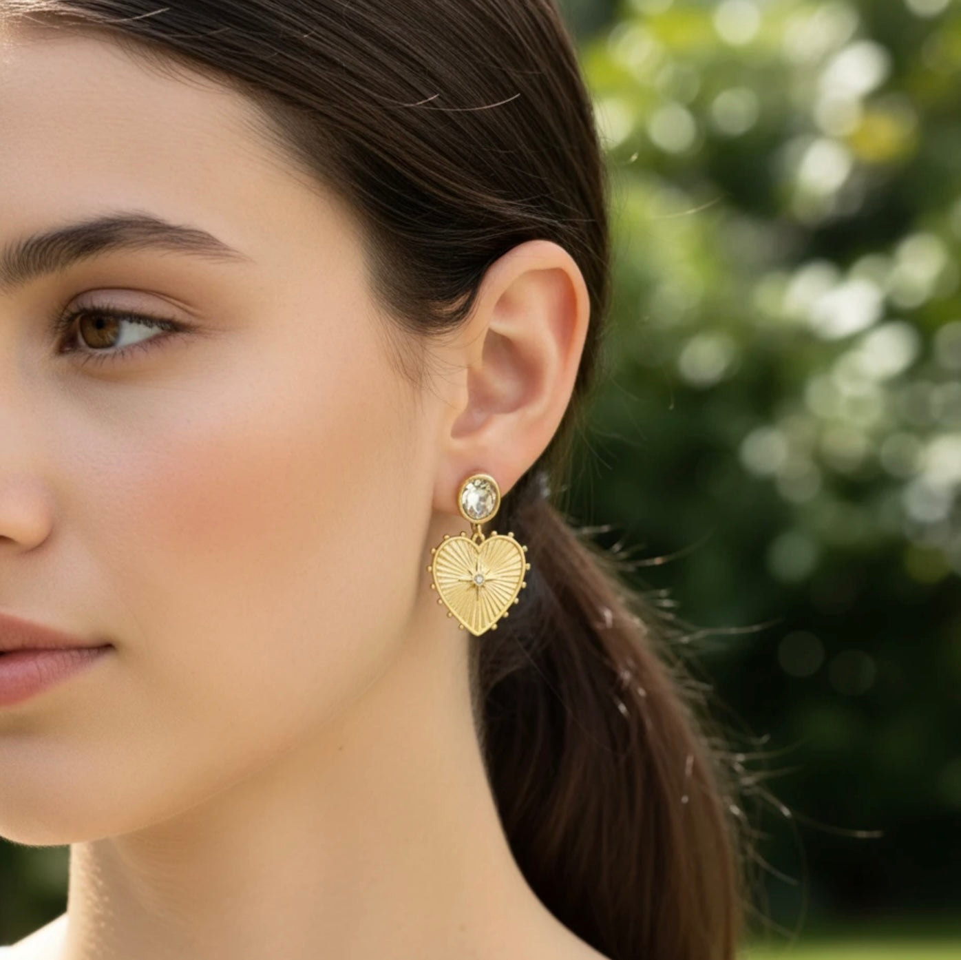 Crystal Heart Motif Dangke Earrings