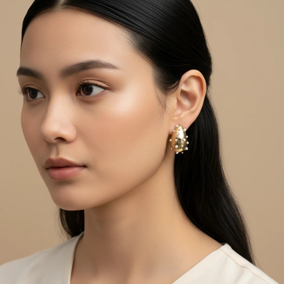 Teardrop Pearl Embellished Stud Earring