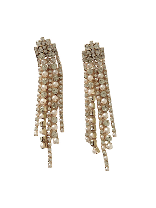 Multi strand pearl crystal drop earrings