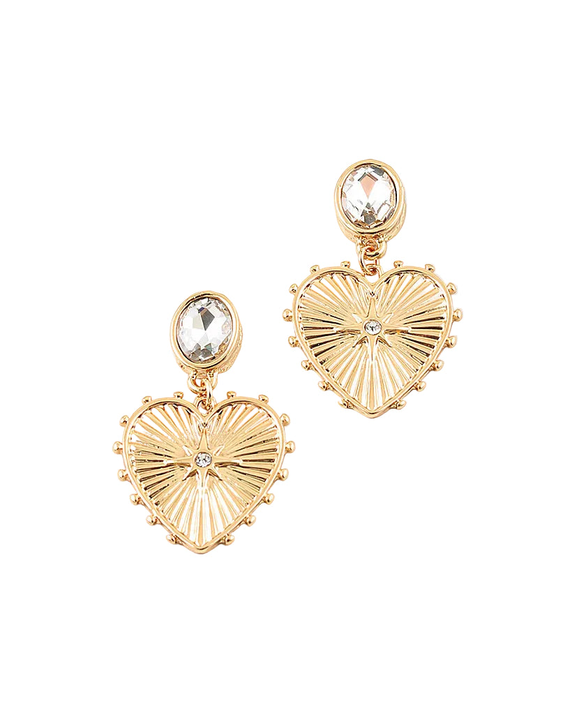 Crystal Heart Motif Dangke Earrings