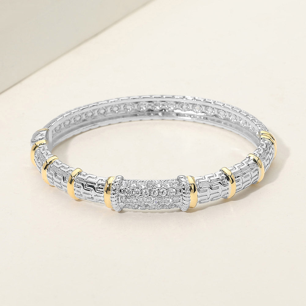 Two Tone Silver/Gold Cubic Zirconia Cuff Bracelet