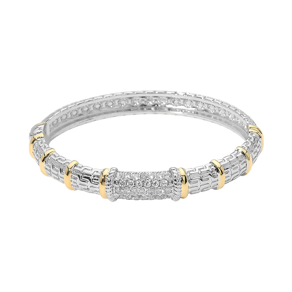 Two Tone Silver/Gold Cubic Zirconia Cuff Bracelet
