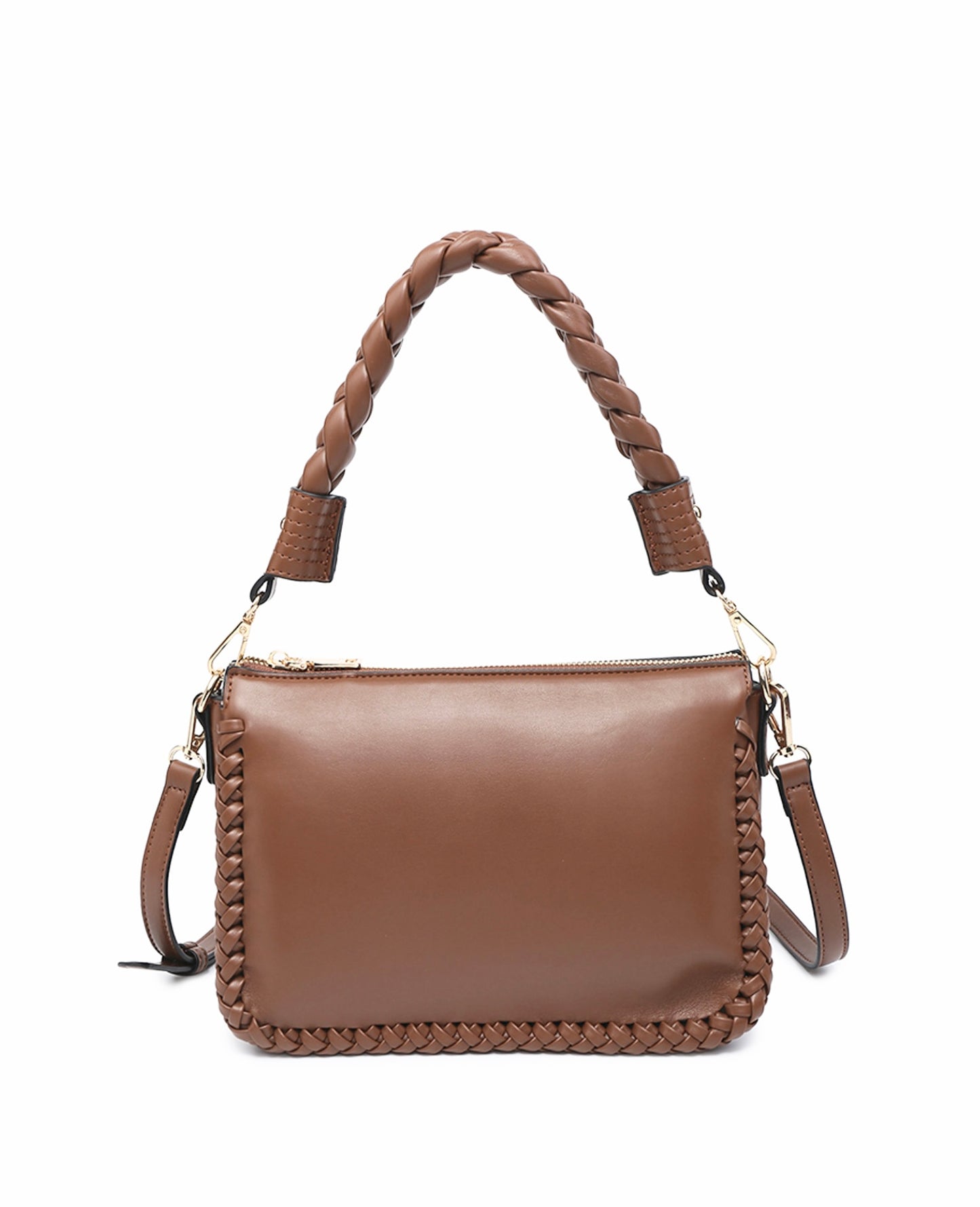 Whipstitched Trimmed Shoulder Bag With Braided Handle