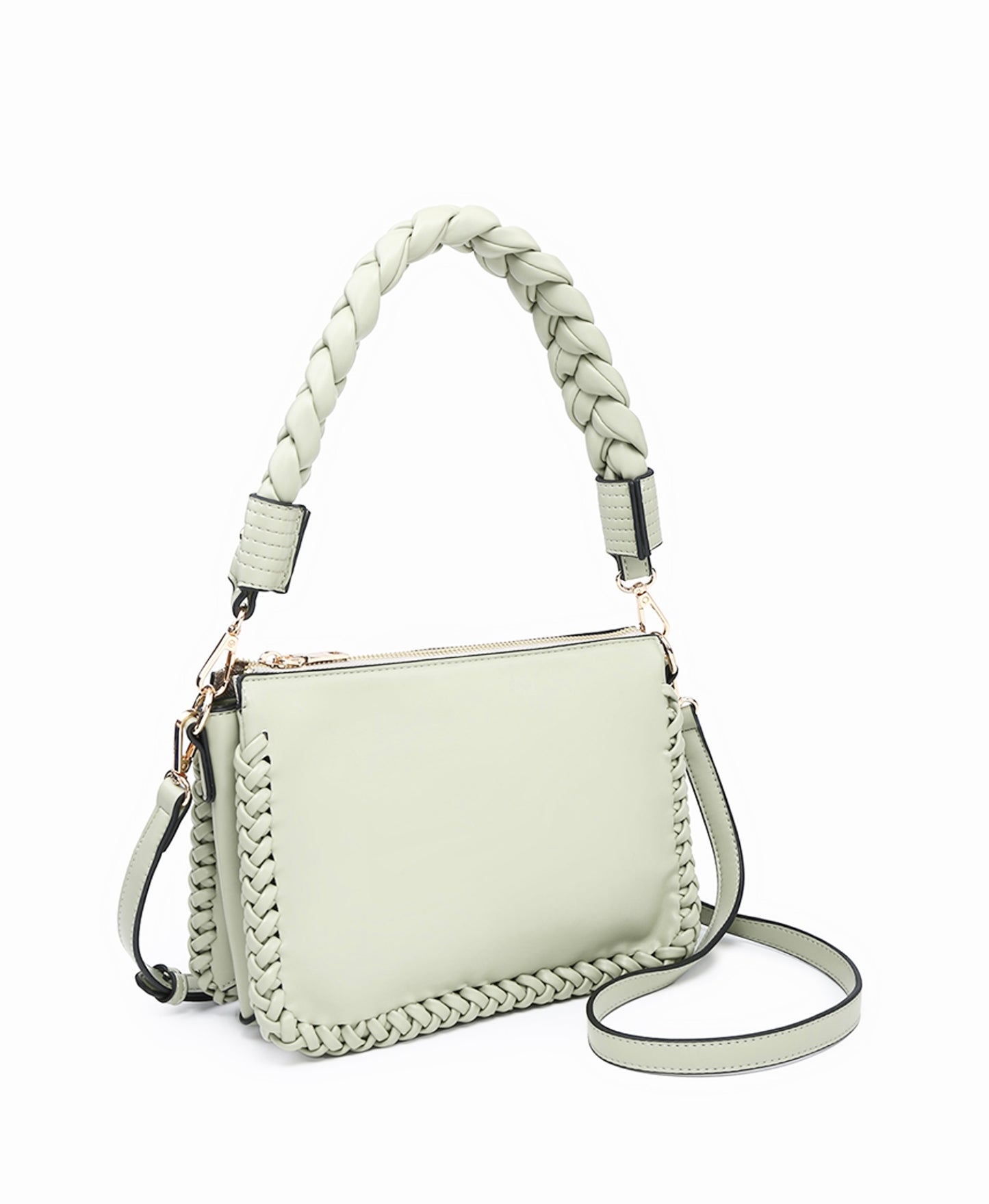 Whipstitched Trimmed Shoulder Bag With Braided Handle