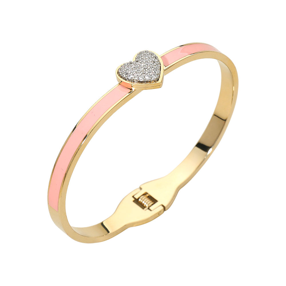 Stainless Steel Enamel CZ Heat Embellished Hinged Bracelet