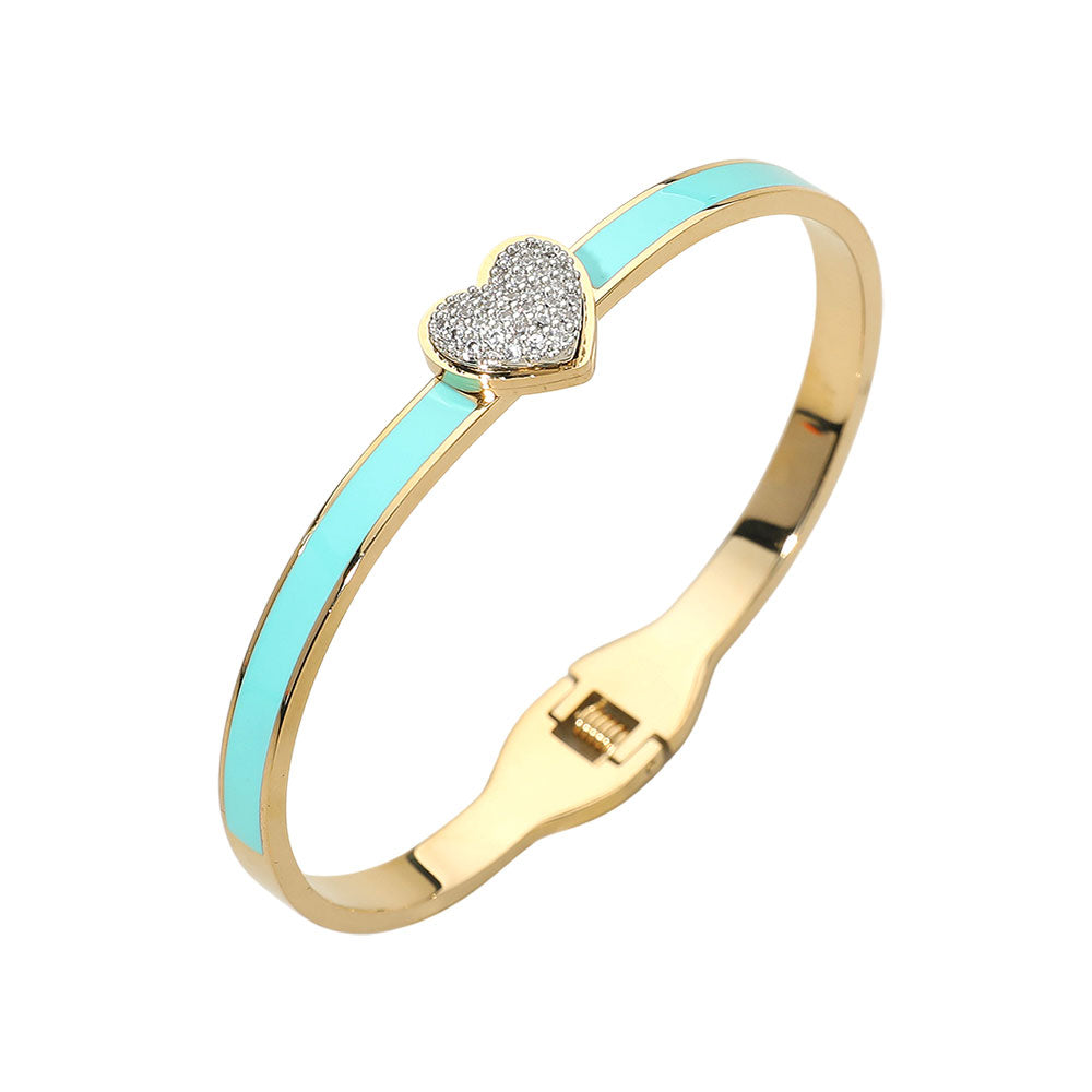 Stainless Steel Enamel CZ Heat Embellished Hinged Bracelet