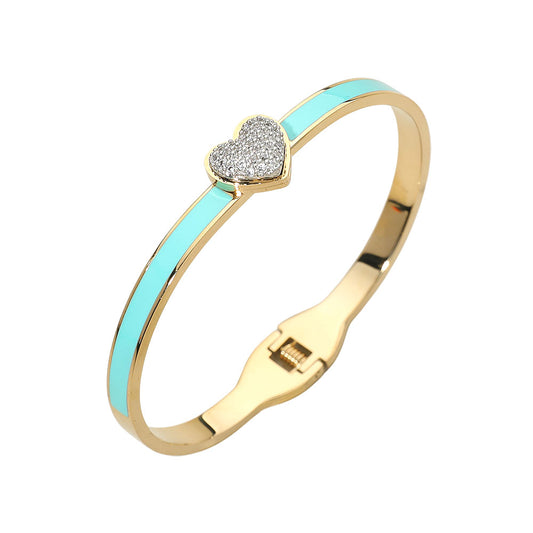 Stainless Steel Enamel CZ Heat Embellished Hinged Bracelet