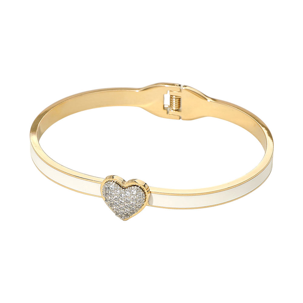 Stainless Steel Enamel CZ Heat Embellished Hinged Bracelet