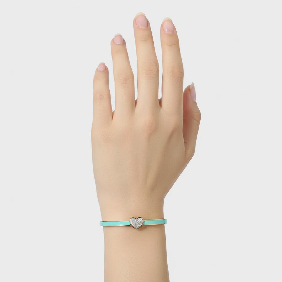 Stainless Steel Enamel CZ Heat Embellished Hinged Bracelet