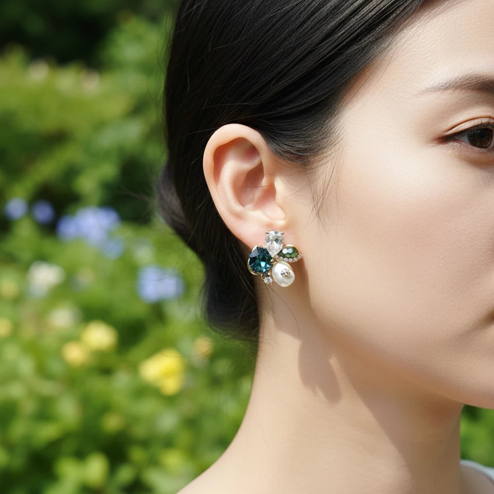 Beaded crystal flower studs