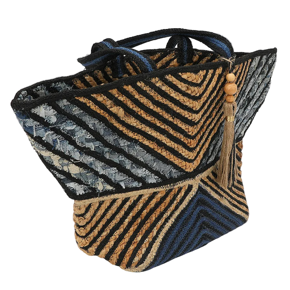 Chevron Woven Straw  Tote Tassel Embellishment