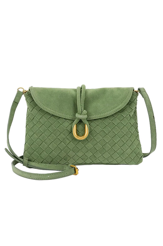 Vegan Basketweave Woven Suede Clutch