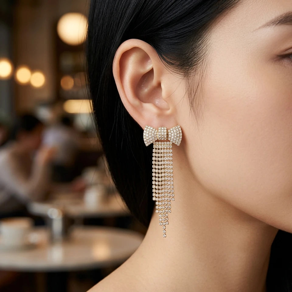 Rhinestone Crystal Bow Earrings