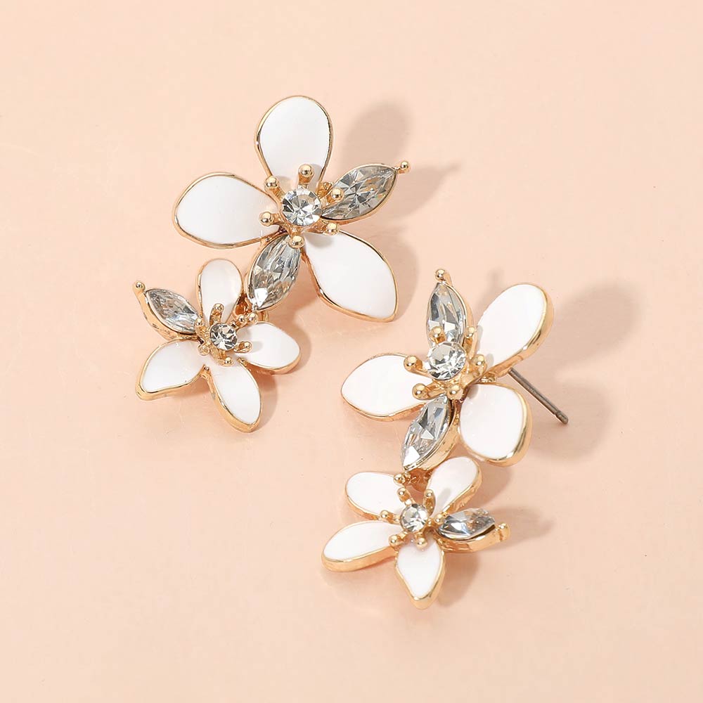 Enamel & Crystal  Flower Themed Drop Earring