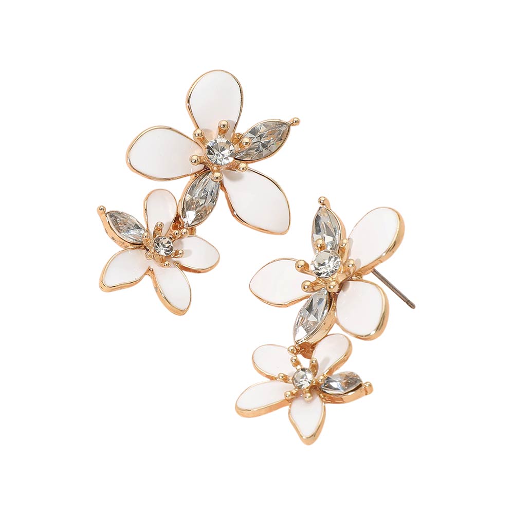 Enamel & Crystal  Flower Themed Drop Earring