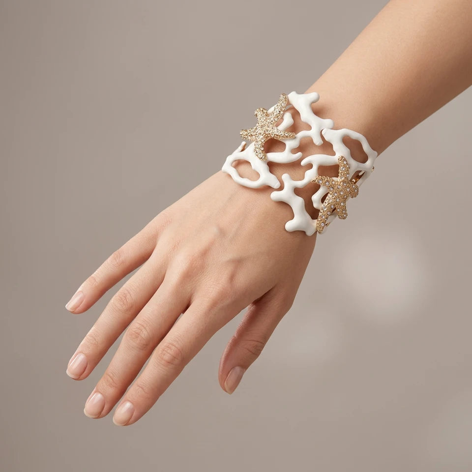 Enamel Starfish Themed Hinged Bracelet