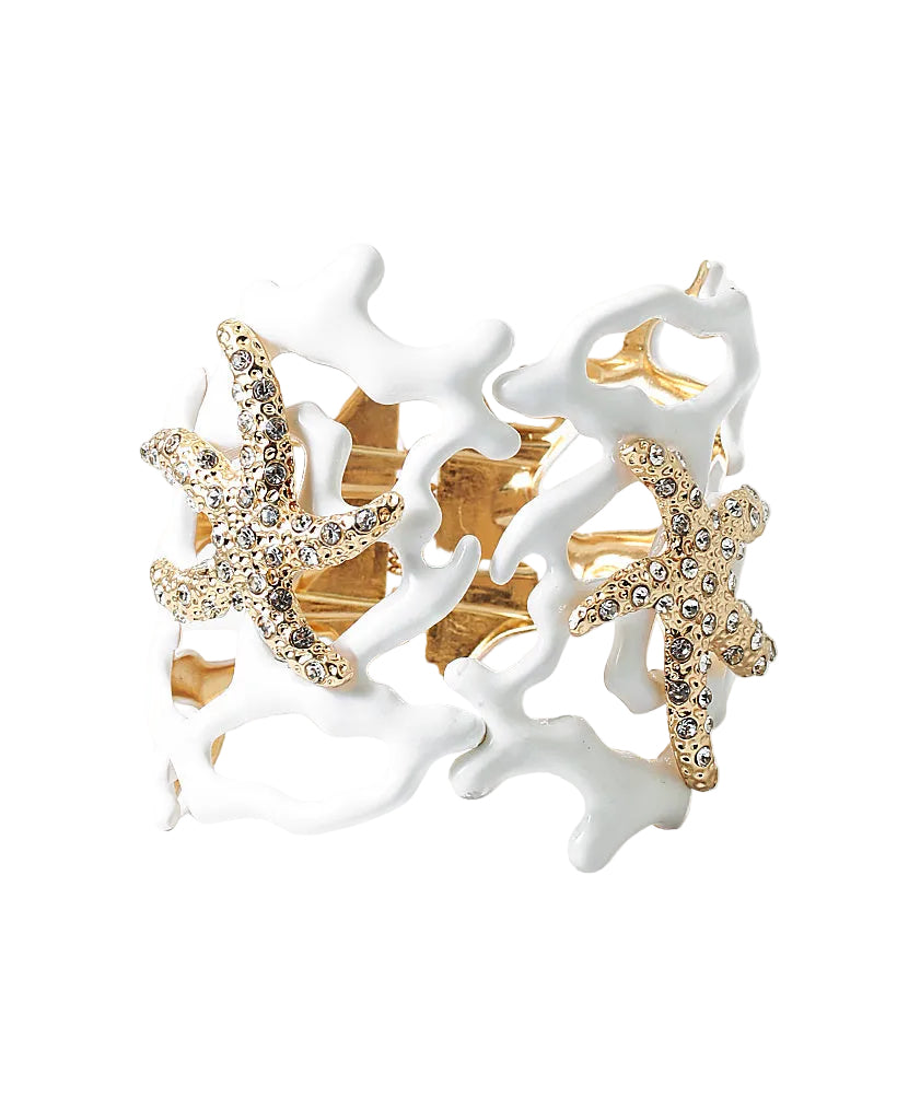 Enamel Starfish Themed Hinged Bracelet