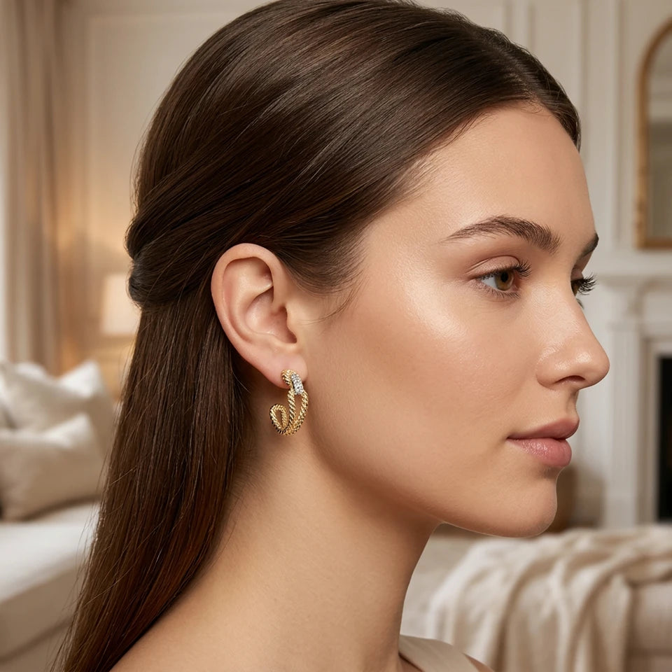 14K Gold Dippd Metal & Crystal Hoops