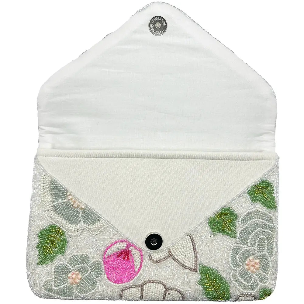 Beaded floral themed envelope clutch