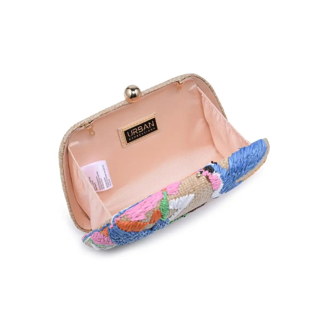 Bird Themed Embroidered Straw Clutch