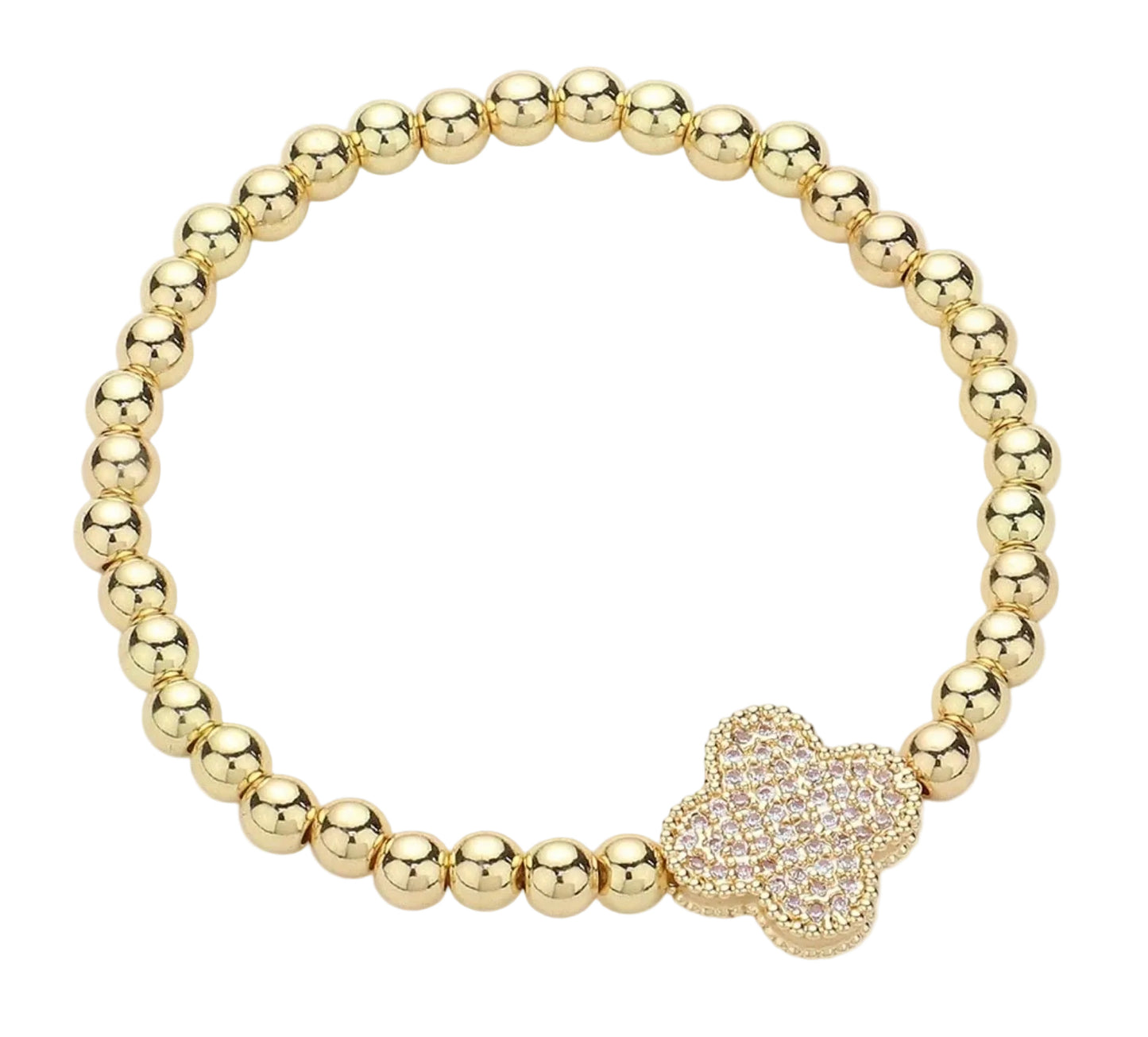 Beaded clover leaf charm stretch bracelet